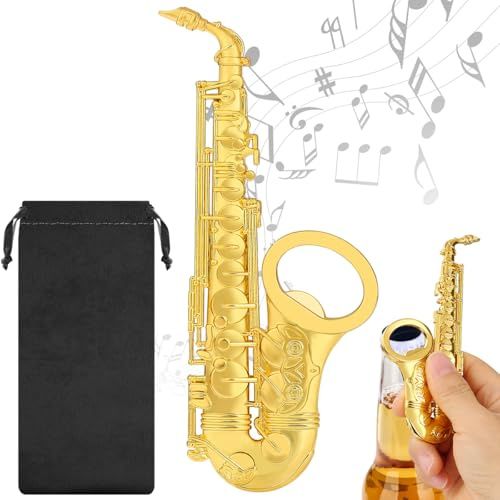 Saxophon Flaschenöffner, Bier Flaschenöffner, Bierzubehör, Bieröffner | Musik Themenparty, Bieröffner, Geburtstag, Vater Geschenke, Weihnachtsgeschenke, für Männer, Frauen, mit Geschenktüte, Golden