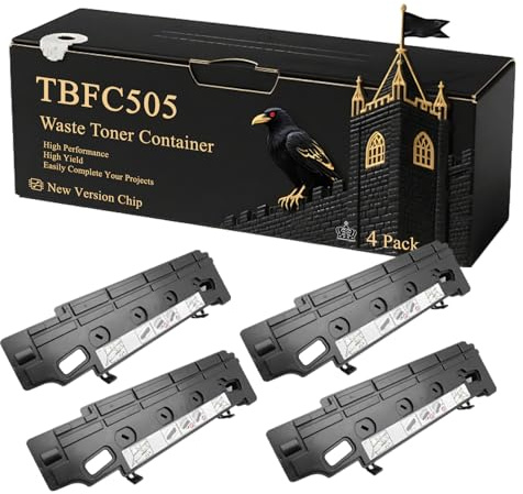 TBFC505 Waste Toner Container Compatible for Toshiba e-Studio 2505AC 3515AC 5005AC 2515AC 3555CSE 5015AC Printers, With Chip, 220000 Pages, Vibrant Colours (4 Pack Black)