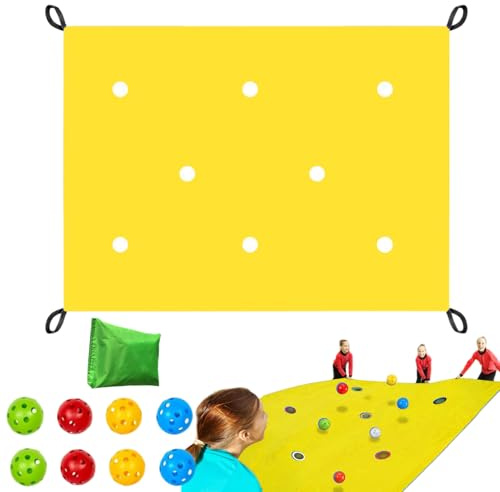 Blue Hole-Spielset – Teamaktivität aus wasserdichtem Stoff, Outdoor-Gruppenherausforderung, kooperatives Spielset | 85 x 57 Zoll großes interaktives Spiel mit 8 Bällen für Teamevents im Innen- und Auß