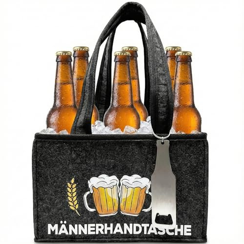 Witzige Männerhandtasche Bier, Flaschentasche Bierträger Flaschenträger, Tragetasche Flaschenträger für 6 Flaschen, Bier Geschenke für Männer mit Flaschenöffner, für Männer, Väter und Bierliebhaber