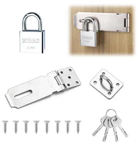 2 Pcs Door Hasp and Staple with Padlock, Stainless Steel Shed Lock, Door Locks with Keys and Screws for Shed Wooden Gate Storage Box (3in)