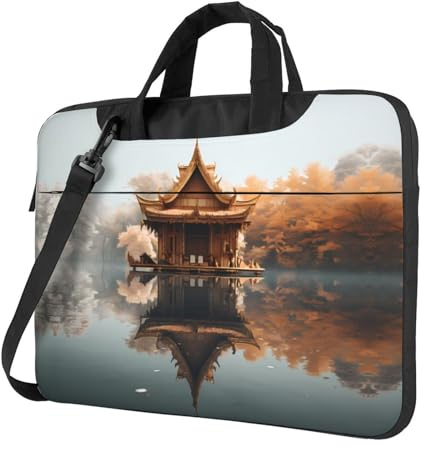 WZYWHJ Piccolo padiglione sul lago Stampa Ultra-sottile portatile monospalla borsa per laptop accessori per computer morbido antiurto per laptop, Nero , 15.6 inch