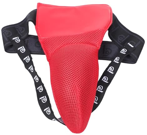 HEMOTON Protezione Inguinale da Boxe Uomo Traspirante in Rete Coppa Ammortizzante Regolabile per Arti Marziali, Kickboxing e Allenamento Sportivo, Protezione da Combattimento Rossa