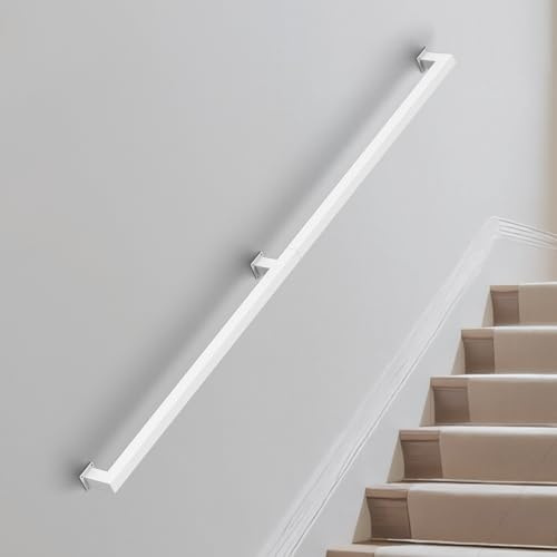 NArra 120CM/4FT Square Tube Handrail,Wall Mount Staircase Rail,200kg Load | White Handrail Pipe Stair Industrial Stair Rail For Indoor Outdoor Steps,Carbon Steel Non-Slip Grab Handle For Loft Porch