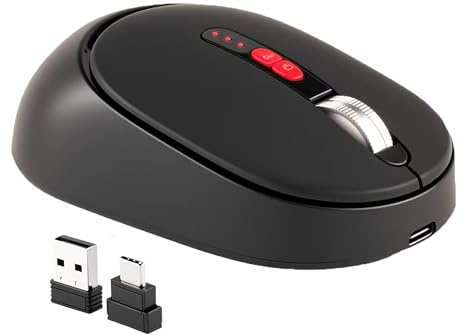 Mouse Bluetooth Wireless,Doppio ricevitore USB A & Type C, ricaricabile silenziosa portatile con indicatore di batteria, per PC portatile Mac desktop ragazzo uomo regalo