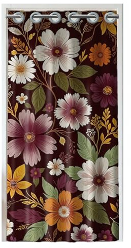 CONCHLERY Türvorhang mit Vintage Blumenmuster, Polyester, 100x200cm, Raumteiler mit Plastikringen, für Schlafzimmer Wohnzimmer