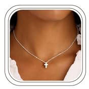 M MOOHAM Cross Necklace for Women Girls Dainty 14K Gold Plated Cross Pendant Necklace Sideways Cross Choker Cross Necklace for Women Girls Christian Baptism Religious Faith Jewelry Gifts
