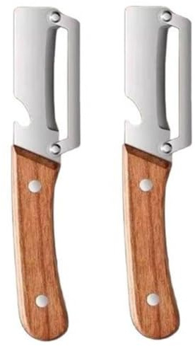 Herramienta De Cocina De Madera Sin Enganches Con Abridor De Botellas, 2pcs De Pelador De Frutas Y Patatas, Pelador De Verduras Multifuncional De Acero Inoxidable, Trituradora De Papaya Antideslizante