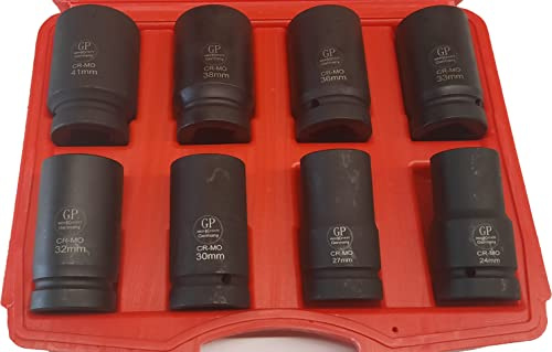 8 tlg. Set Druckluftschrauber Kraftnuss-Set Nüsse für Druckluftschrauber 1 Zoll Extra Stark Schlagschrauber Nuss Set CR-MO Stahl