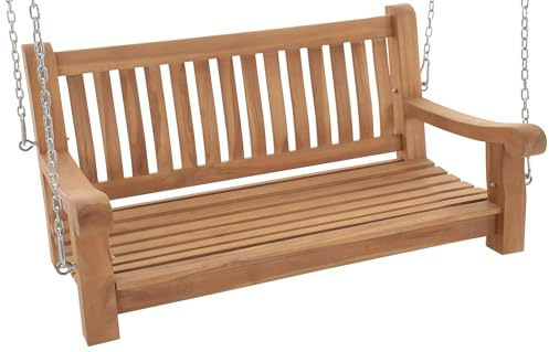 CLP Schaukelbank Joyce I Gartenschaukel aus Teakholz I Holzschaukel wetterfest und massiv I mit Befestigungsmaterial, Farbe:Teak, Größe:120 cm