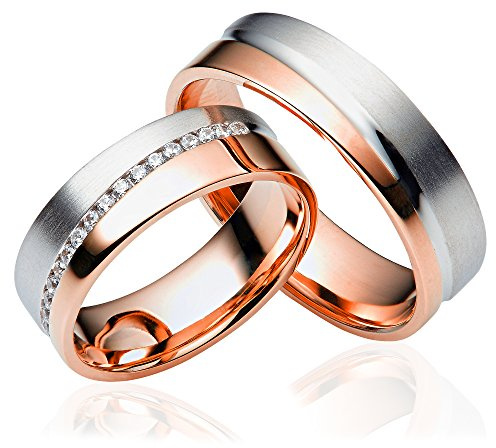 2x 333 Gold Eheringe Partnerringe Trauringe Hochzeitsringe in Rotgold und Weißgold *mit Gravur und Steinen* C071