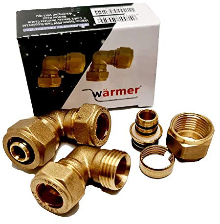 Winkel-Reduzierstück 16 mm PEX Alu PEX Rohr – 15 mm Kompression Kupfer Kunststoff 2 Stück
