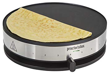 Proctor Silex Electric Crepe Maker with 13” PFAS-Free Nonstick Griddle for Eggs, Pancakes, Omelets and Quesadillas, with Temperature Control, Spatula, Spreader, Batter Cup, Stainless Steel (38400MN)