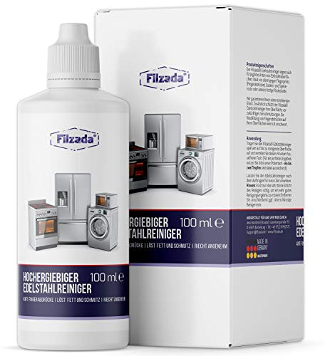 Filzada® Hochergiebiger Edelstahlreiniger - Konzentrat (Wenige Tropfen Nötig) - Edelstahlpflege Mit Anti Fingerabdruck - inkl. Edelstahl Reinigungstuch