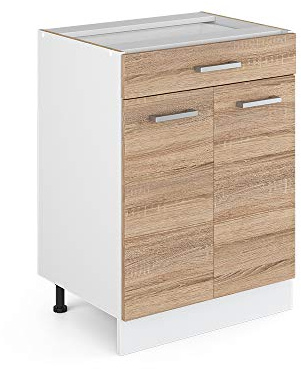 Vicco Küchenunterschrank R-Line, Sonoma, 60 cm | 1 Schublade · Ohne Arbeitsplatte · Höhenverstellbare Füße · 2 Türen · ✓ Leichter Zugriff