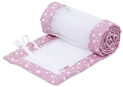 babybay Nestchen Mesh-Piqué / Bettumrandung für Beistellbett / Stoßschutz für Baby Bett, passend für Modell Maxi, Boxspring, Comfort und Comfort Plus, beere Sterne weiß