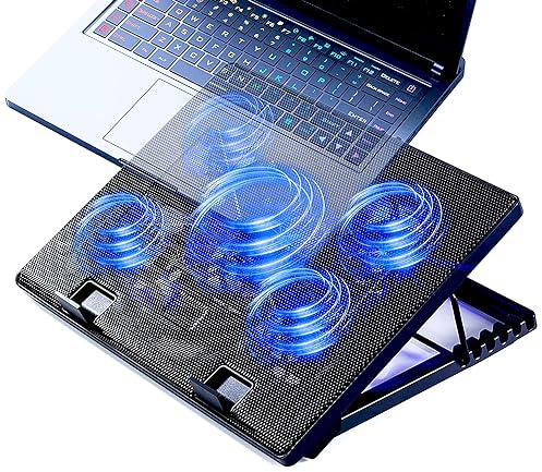 Laptop Cooling Pad 17inch 15.6 14 13 12inch Gaming Cooler Pad Chill Mat 5 Quiet Fans LED Lights and 2 USB 2.0 Ports Adjustable Mounts Laptop Stand Height Angle