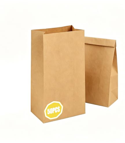 50 Stück Kraftpapiertüten Groß 30x20x12,5cm Papiertüten Braun Ohne Henkel Stabile Papier Tragetaschen mit Flachem Boden, Geschenktüten für Weihnachten Geburtstag Hochzeit DIY-Projekte