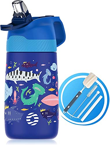 Fjbottle Gourde Isotherme Enfant avec Paille 350ML/400ML, Bouteille Isotherme Etanche sans BPA Tritan, Bouteille d'eau Anti-fuite Réutilisable pour Ecole, Sport et Maternelle