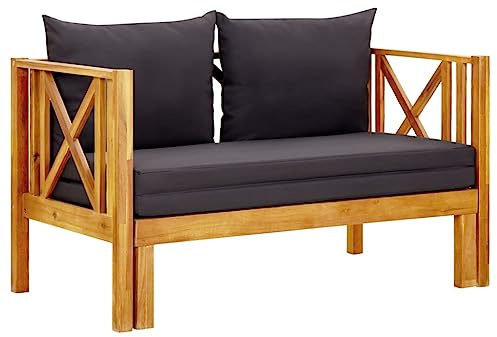 vidaXL Akazienholz Massiv Gartenbank 2-Sitzer mit Kissen Erweiterbar Sitzbank Holzbank Massivholzbank Parkbank Gartenmöbel Tagesbett Bank 122cm