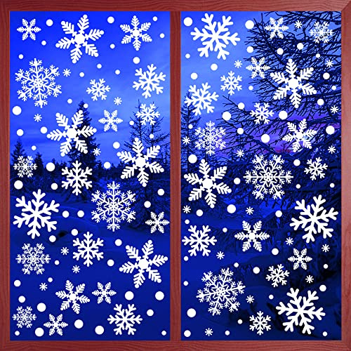 AWCIGG 222 Fensterbilder Weihnachten, Fenstersticker Weihnachten Weißer, PVC Kein Kleber Schneeflocken Aufkleber, Fensterbilder Weihnachten Selbstklebend, Abnehmbare Winter Weihnachten Fensterdeko