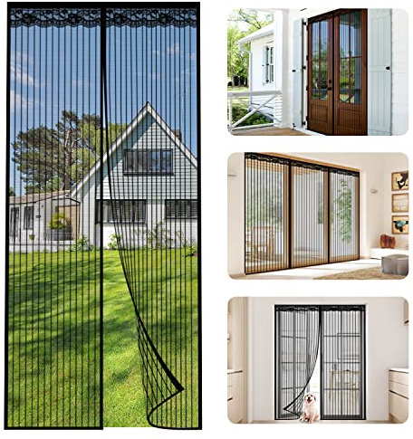 Stootrel Fliegengitter Tür Magnet 60X180CM Insektenschutz Tür Magnet Moskitonetz Fliegenvorhang Magnetvorhang Ohne Bohren für Balkontür Wohnzimmer Terrassentür,Schwarz