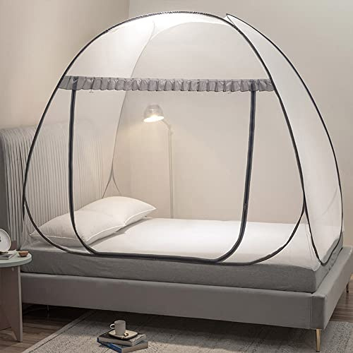 Mengersi Mosquito Net Pop Up Tent for Bed,Bed Canopy with Net Bottom,Mosquito Netting Bed Tent,Bed,Suit for Indoor Outdoor,Camping Tent,Insect Screen(Full/Queen, Gray)