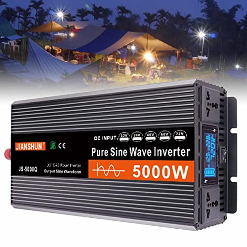FENGSSLL Convertisseur Pur Sinus 3000W 4000W 5000W 6000W Onduleur, Transformateur, 12V 24V 48V 60V vers 220V 230V, 2 Prises AC et Affichage à LED,5000W-48V