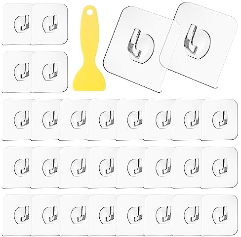 Vaktop Magischer Haken, 30 Stück Transparente Haken, Klebehaken Transparent | Selbstklebende Klebehaken mit Schaber - für Küche, Bad, Toilette Türwand (5kg Max)