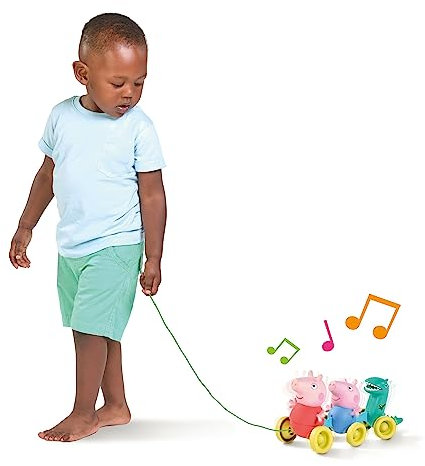 Tomy Toomies Pull Along Peppa (E73527) - Wibble Wobble Action Peppa Pig, Dinosaurier Baby nachziehspielzeug - Kleinkindspielzeug - Peppa Pig Spielzeug m. Musik & Geräuschen - Plus 18 Monate Spielzeug