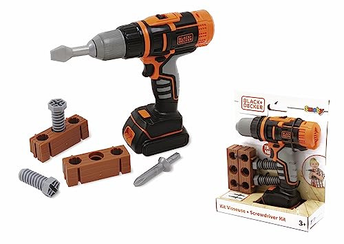 Smoby - Black+Decker - Mechanical Drill Driver - DIY Toy for Kids - 2 Bits + 4 Accessories - From 3 Years Old