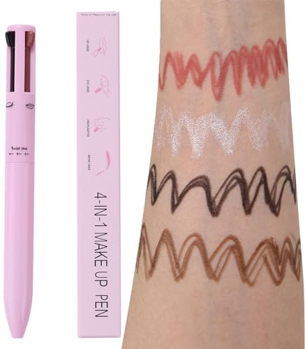 Lápiz de Maquillaje 4 en 1, Lápiz Cosmético 4 en 1, Bolígrafo de Maquillaje, Lápiz de Belleza de Maquillaje, Delineador de Oj os, Delineador de Cejas,Delineador de Labios y Rotulador Iluminador, Rosa