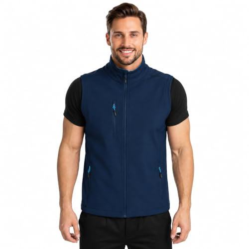 BWOLF GRIN - Chaleco softshell para hombre, para exteriores, para hombre, chaleco de trabajo, softshell con forro, azul, M