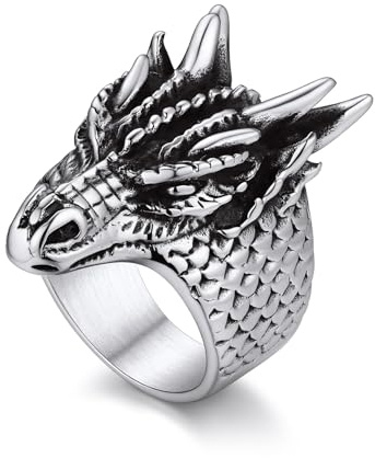 Bandmax Drachen Ring Herren Edelstahl Ringe Dragon Bandring Siegelring Größe 54 MM bis 72 MM Freundschaftsring Drachen Schmuck für Jungs