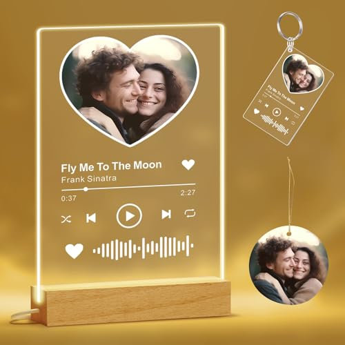 Placa acrílica personalizada de Spotify | Personaliza tu placa acrílica con tu canción y foto favoritas | Regalos para mujeres y hombres | Luces LED de placa de vidrio Spotify