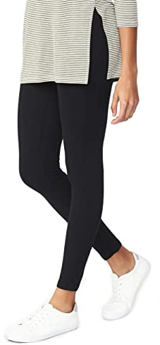 ELF KUCKUCK Damen Leggings Blickdichte Leggins Hose aus Baumwolle Schwarz (M-L)
