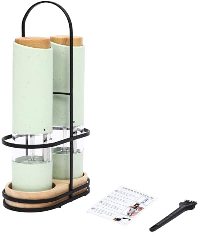 2 Moulins automatiques LED et Grossièreté Réglable Set Moulins à Sel et Poivre électrique Acier brossé Inox Finesse de broyage réglable, Meules en Céramique, pour épices séchées (vert)