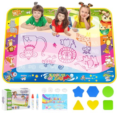 Spielzeug ab 1 2 3 4 Jahre Junge, Magic Matte Tier Malmatte mit Wasserstift Wassermalmatte Geschenk Junge 1-4 Jahre Kinderspielzeug ab 1 2 3 Jahre （39,3x31 Zoll）