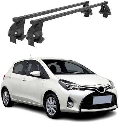 OMAC Menabo Dachträger für Toyota Yaris 2012-2019 Stahl Schwarz | DIN 75302:2019 & ISO/PAS 11154:2006 geprüft, Abschließbar, City-Crash-getestet, bis 50 kg Traglast, Querträger, Gepäckträger