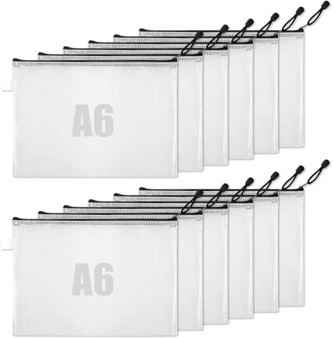 LANAFAY 12 Stück Dokumententasche A6, Dokumententasche Reißverschluss 18x11.5 cm, PVC Wasserdichte Dokumententasche, Mesh Beutel mit Reißverschluss für Dokumente, Kosmetika, Hausaufgaben