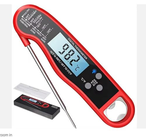 Termómetro Digital de Cocina, Termómetro para Horno con Lectura Rápida y Precisa, Perfecto para Barbacoa, Carne, Líquidos, Comida. Pantalla LCD Iluminada, Indicador de grados Celsius-Fahrenheit.
