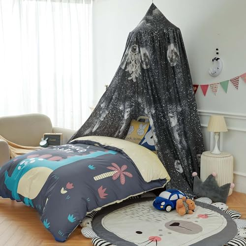 Odot Betthimmel Babybett, Bunte Sterne Betthimmel Mädchen und Jungen Himmelbett Vorhänge Kinder Baldachin Kinderzimmer Rund Hängende Princess Moskitonetz für Babyzimmer (65cm,Schwarzer Stern)