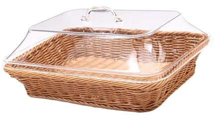 Folpus Cesta de pan tejida con tapa, cesta de frutas tejida a mano para panadería, cafeterías, pícnic, cocina, tamaño mediano