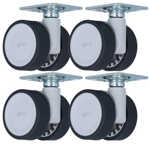 MS Beschläge Doppel-Möbelrolle Ø 50mm Grau Doppelrolle Lenkrolle Zweifachrolle 50kg Traglast Design-Rolle Möbeltransportrolle Anschraubplatte 360° drehbar (Ohne Bremse, 4)