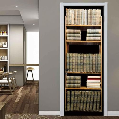 Türtapete Türaufkleber Selbstklebend Bücher Im Retro-Regal 77 X 200 Cm Türfolie Türbilder Türposter Türklebefolie Abstrakt Abnehmbar Wohnzimmer Küche Schlafzimmer Wandaufkleber - Foto Der Kind 0