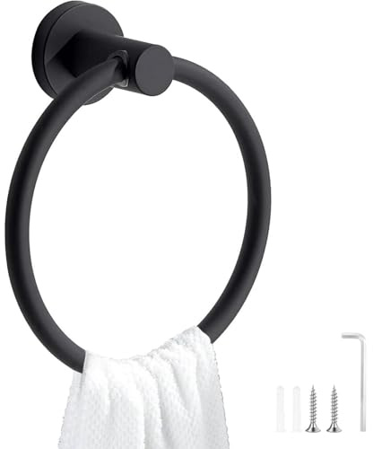 Xrten Anneau Porte-Serviettes Noir Mat, Porte Serviette Salle de Bain, Porte Serviette Murale Rond, Acier Inoxydable, pour Salle de Bain, Cuisine