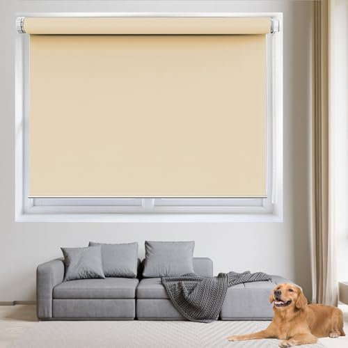 Seitenzugrollo 35 x 100 cm Sichtschutz Ohne Bohren Seitenzugrollo für Schlafzimmer, Badezimmer, Wohnzimmer Fenster, Creme Farben
