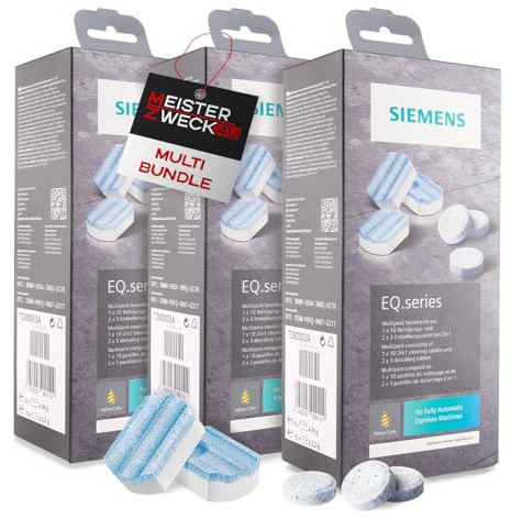 MEISTERZWECK4U Pflegeset 3 Pack - 3x Reinigungstabletten 6x Entkalkungsstabletten kompatibel mit Siemens TZ80003A für EQ series Kaffeevollautomaten & Einbauvollautomaten - Reinigung & Kalkentfernung