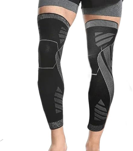 Manchon de compression pour jambes | Genouillères | Support de cuisse et mollet - Stabilisateur de genou - Attelle longue pour la course à pied, le basket-ball, le cyclisme, Noir , M