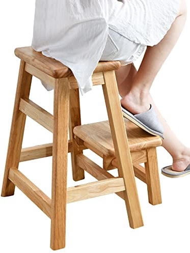 Wooden Folding 2 Step Stool Ladder Chair for Home Library Kitchen Small Foot Stool with Safety Non slip Design Multifunctional Climb Step Ladder